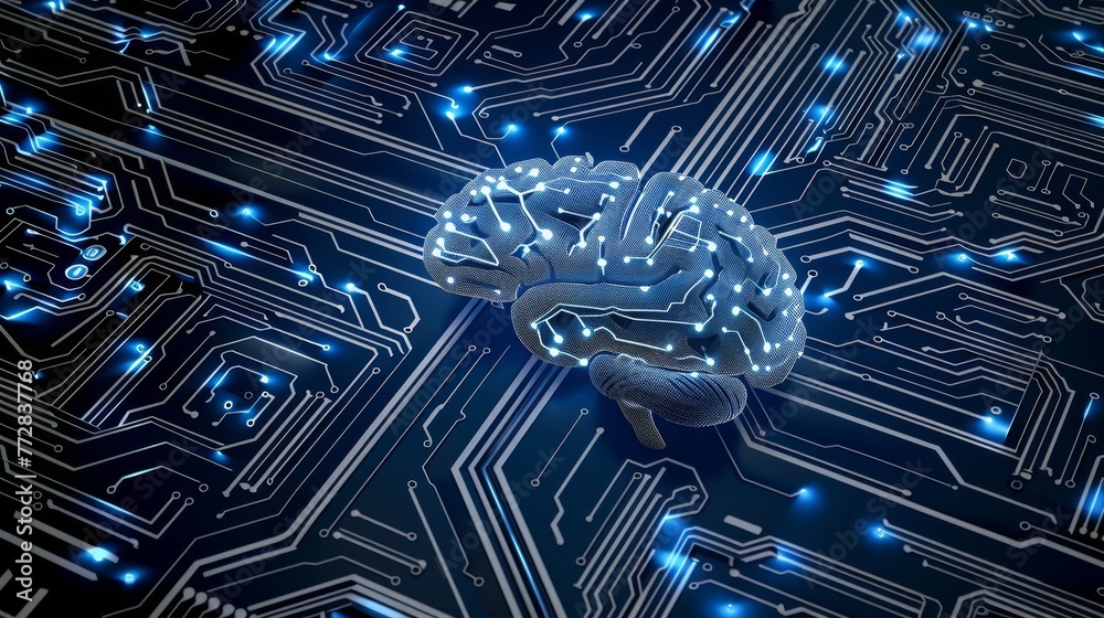 Poster Computer Circuit Board With Brain