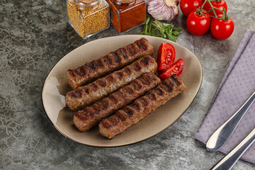 Grilled beef kebab minced meat