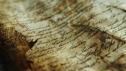 Close-up of antique handwriting on parchment - obrazy, fototapety, plakaty