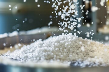 closeup of salt grains coming out of a salt mill - obrazy, fototapety, plakaty