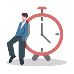 businessman with clock. It's time for a break, a break to relax and refresh yourself from a long stress break, free from the concept of boredom, sleepiness and fatigue. suitable for business themes. 