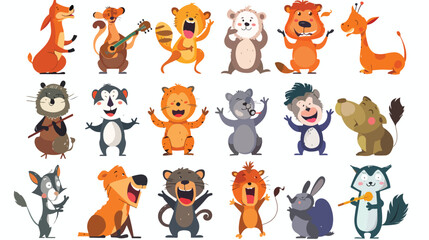 Cartoon happy animals singing collection Flat vector