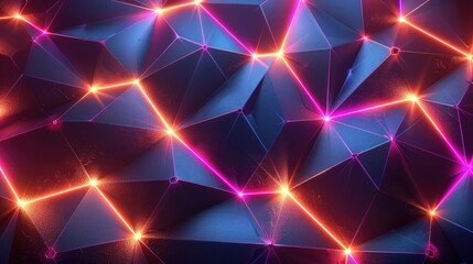 Fototapeta premium 3d abstract geometric minimalist neon pattern, pure black background