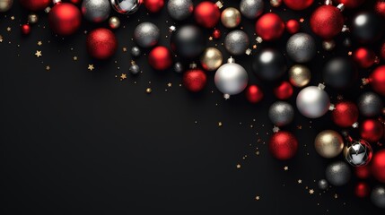 Christmas background with with season decorations. Top view with copy space