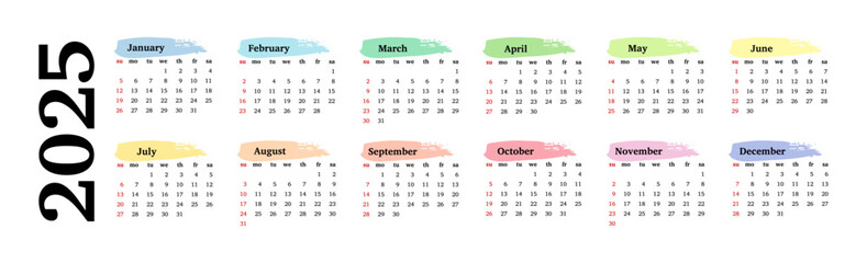 Calendar for 2025 isolated on a white background - obrazy, fototapety, plakaty