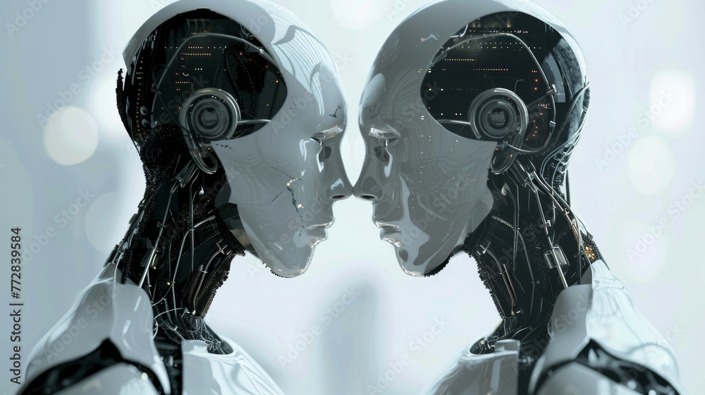 Aufkleber two robots facing each other