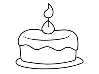 Continuous Single Line Drawing of Birthday Cake with Candles: Sweet Celebration Symbol in Simple Linear Style. Editable Stroke. Doodle Vector Illustration of Pastry Confectionery Icon Concep