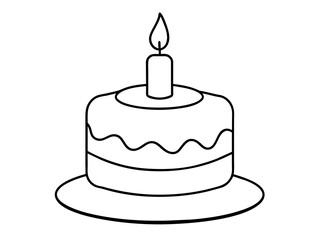 Continuous Single Line Drawing of Birthday Cake with Candles: Sweet Celebration Symbol in Simple Linear Style. Editable Stroke. Doodle Vector Illustration of Pastry Confectionery Icon Concep