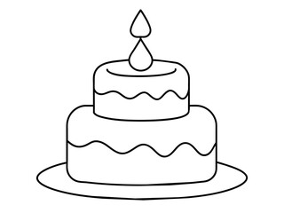 Continuous Single Line Drawing of Birthday Cake with Candles: Sweet Celebration Symbol in Simple Linear Style. Editable Stroke. Doodle Vector Illustration of Pastry Confectionery Icon Concep