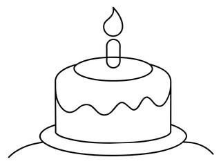 Continuous Single Line Drawing of Birthday Cake with Candles: Sweet Celebration Symbol in Simple Linear Style. Editable Stroke. Doodle Vector Illustration of Pastry Confectionery Icon Concep