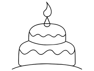Continuous Single Line Drawing of Birthday Cake with Candles: Sweet Celebration Symbol in Simple Linear Style. Editable Stroke. Doodle Vector Illustration of Pastry Confectionery Icon Concep