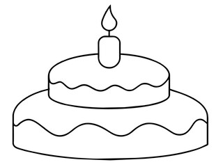 Continuous Single Line Drawing of Birthday Cake with Candles: Sweet Celebration Symbol in Simple Linear Style. Editable Stroke. Doodle Vector Illustration of Pastry Confectionery Icon Concep