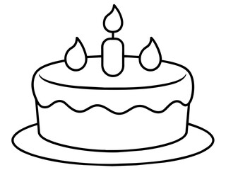 Continuous Single Line Drawing of Birthday Cake with Candles: Sweet Celebration Symbol in Simple Linear Style. Editable Stroke. Doodle Vector Illustration of Pastry Confectionery Icon Concep