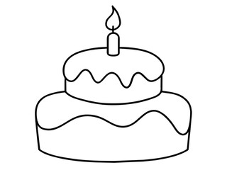 Continuous Single Line Drawing of Birthday Cake with Candles: Sweet Celebration Symbol in Simple Linear Style. Editable Stroke. Doodle Vector Illustration of Pastry Confectionery Icon Concep