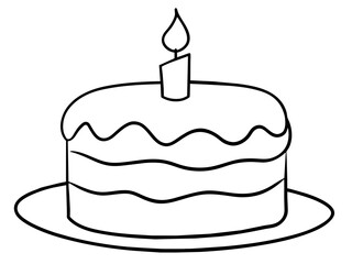 Continuous Single Line Drawing of Birthday Cake with Candles: Sweet Celebration Symbol in Simple Linear Style. Editable Stroke. Doodle Vector Illustration of Pastry Confectionery Icon Concep
