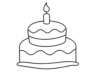 Continuous Single Line Drawing of Birthday Cake with Candles: Sweet Celebration Symbol in Simple Linear Style. Editable Stroke. Doodle Vector Illustration of Pastry Confectionery Icon Concep