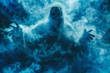 ghost skeleton in the smoke horror - obrazy, fototapety, plakaty