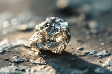 macro shot of a silver nugget with natural light highlighting its texture