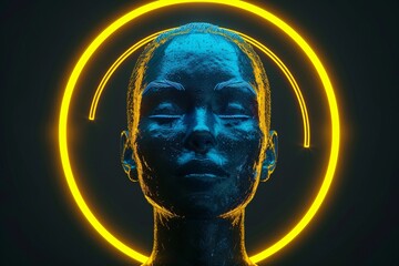 a woman with neon lights around her head