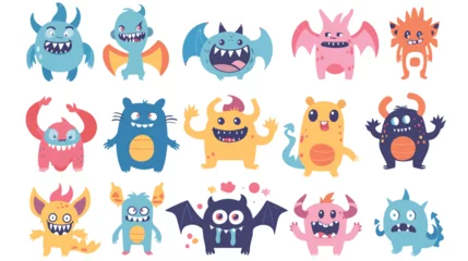 Muurstickers Monster Cute monster school cartoon collection flat vector isolated