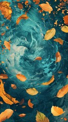 Fototapeta na wymiar Autumn leaves swirling in a water vortex
