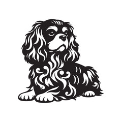 Elegant Cavalier King Charles Spaniel Silhouette, Vector Dog Breed Illustration, Graceful Pet Profile- Cavalier King Charles Spaniel black vector stock