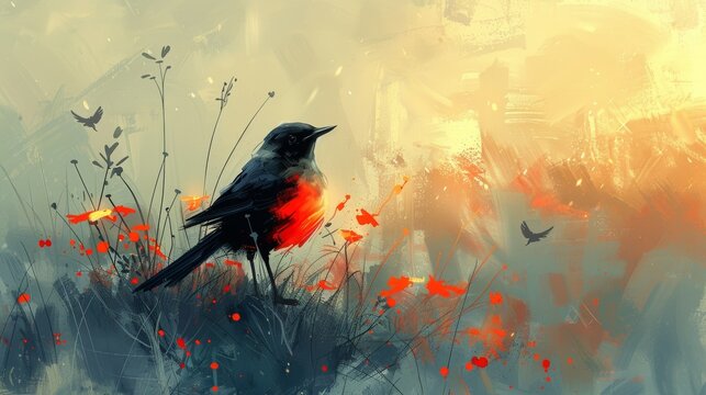Artistic bird illustration with vibrant colors