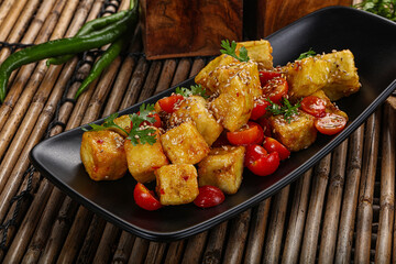 Thai fried crispy eggplant salad