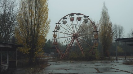 Image of an abandoned amusement park with Ferris wheel. - 772844972