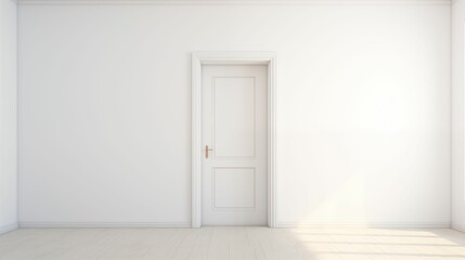 An empty white room with a door. - 772844991