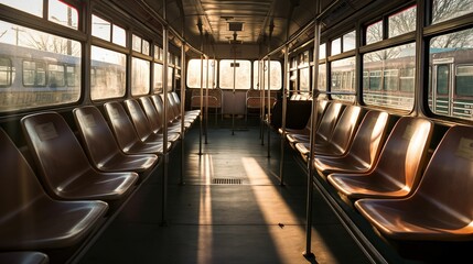 Interior of an empty bus. - 772845110