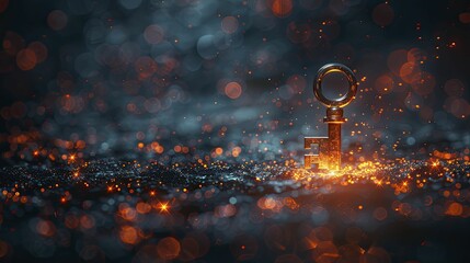 Clean graphic of a key unlocking a vault of hidden data treasures, on a data discovery background, concept for unlocking the value of data in specialized industries. - obrazy, fototapety, plakaty
