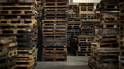 Stacks of industrial wooden pallets. - 772845144