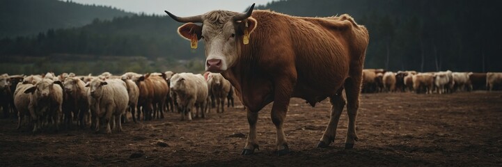 Fototapeta premium Dejected and weakened livestock due to lack of feed