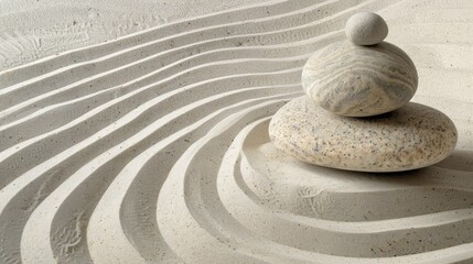 Fototapeta na wymiar Zen stones on patterned sand
