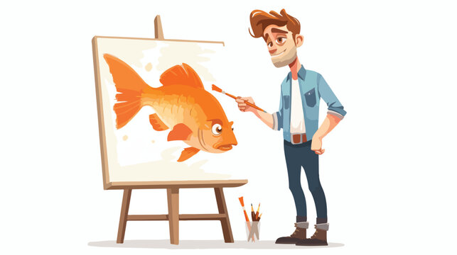 Emoji with watercolor artist with his drawing 