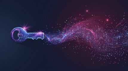 Minimalistic illustration of a key opening a lock with data streams flowing out, on a data access background, concept for unlocking the potential of data analytics. - obrazy, fototapety, plakaty