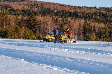 Snowmobile ride in the mountains of the Southern Urals