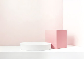empty white and pink pedestal stage podium for product display presentation ai generated