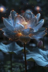 A futuristic lotus blooms with digital screens as petals, symbolizing the rise of cutting-edge tech innovations.