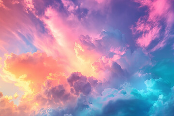 Dramatic sky with vibrant pink and blue clouds at sunset. Majestic nature backdrop for inspirational themes or graphic design elements ,generative ai - obrazy, fototapety, plakaty
