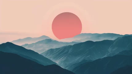  Stylized illustration of mountain landscape at sunset © iVGraphic