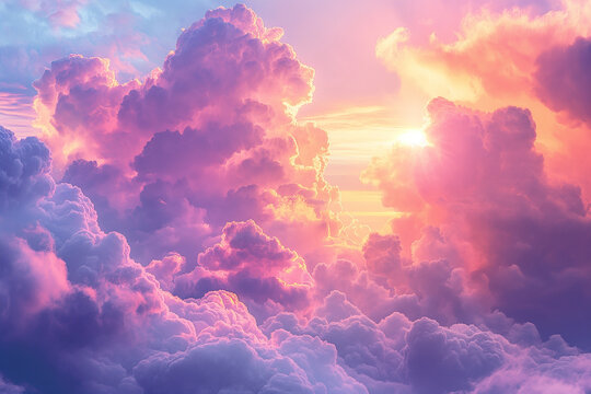 Dramatic sky with vibrant pink and blue clouds at sunset. Majestic nature backdrop for inspirational themes or graphic design elements ,generative ai