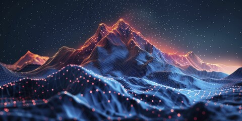 Stylized vector of a mountain with elevation data points, on a geographic data analysis background, concept for analyzing topographical data.