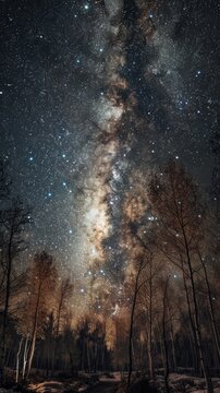 Starry night sky above a forest