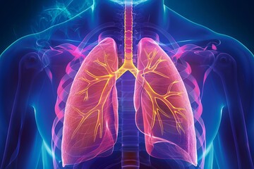 Detailed human respiratory system anatomy with lungs, digital illustration - obrazy, fototapety, plakaty