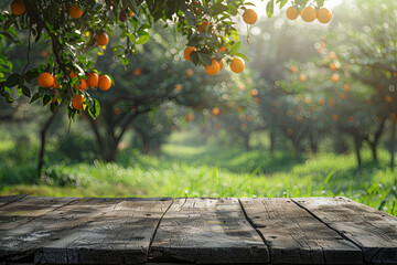 Tree Table wood Podium in orange farm display for food perfume