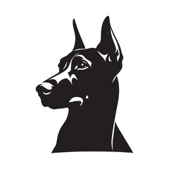 Elegant Doberman Dog Silhouette Vector, Graceful Guard Canine Profile, Minimalist Pet Illustration Design- Doberman black vector stock.