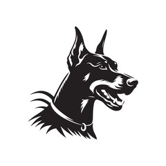 Elegant Doberman Dog Silhouette Vector, Graceful Guard Canine Profile, Minimalist Pet Illustration Design- Doberman black vector stock.