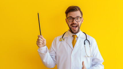 Arafed male doctor in white coat and yellow tie holding a stick, Appreciation for Doctor's Service. Generated AI  - obrazy, fototapety, plakaty